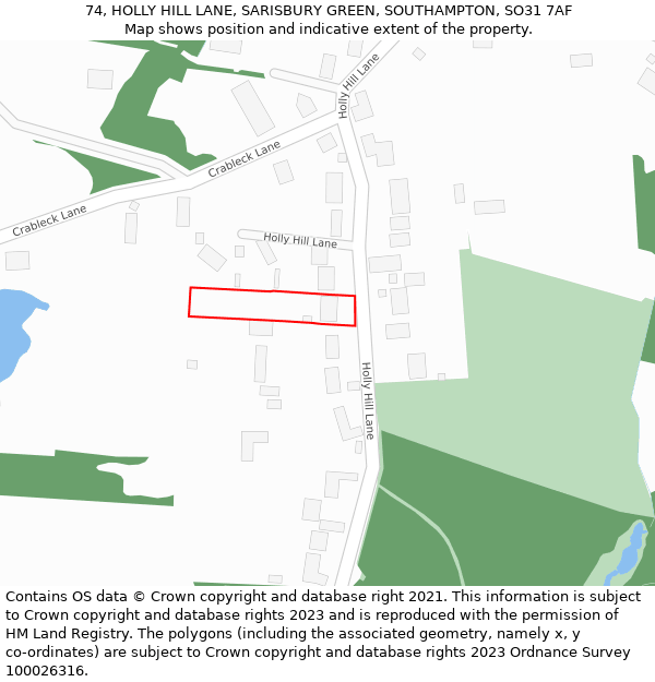74, HOLLY HILL LANE, SARISBURY GREEN, SOUTHAMPTON, SO31 7AF: Location map and indicative extent of plot