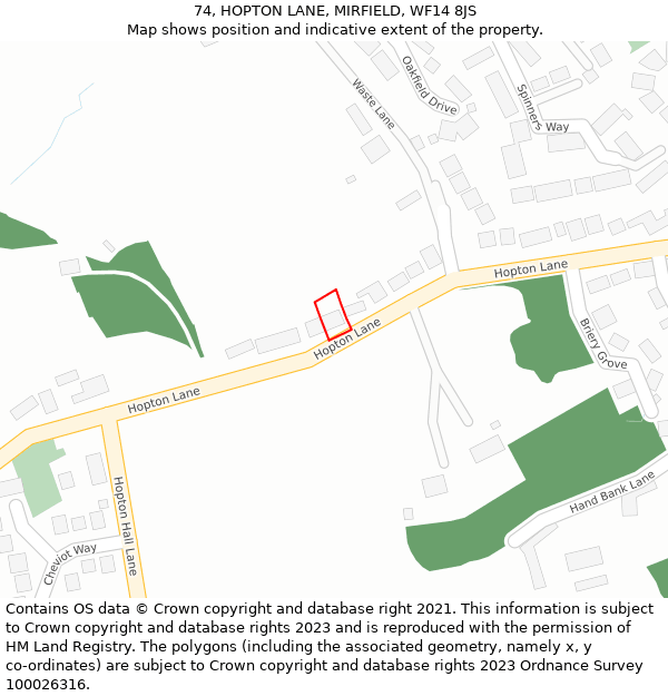 74, HOPTON LANE, MIRFIELD, WF14 8JS: Location map and indicative extent of plot