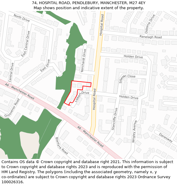 74, HOSPITAL ROAD, PENDLEBURY, MANCHESTER, M27 4EY: Location map and indicative extent of plot