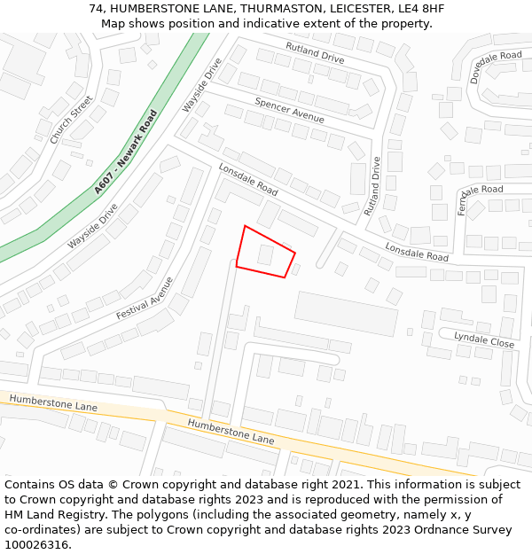 74, HUMBERSTONE LANE, THURMASTON, LEICESTER, LE4 8HF: Location map and indicative extent of plot