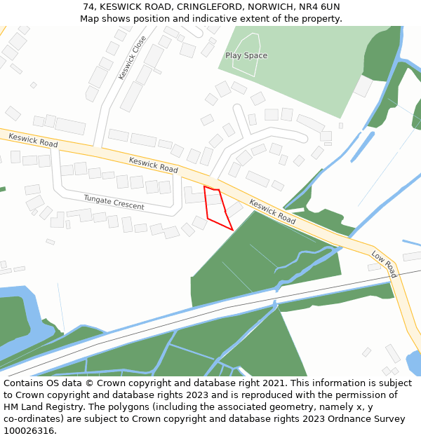74, KESWICK ROAD, CRINGLEFORD, NORWICH, NR4 6UN: Location map and indicative extent of plot
