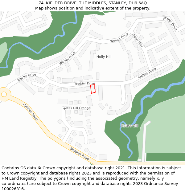 74, KIELDER DRIVE, THE MIDDLES, STANLEY, DH9 6AQ: Location map and indicative extent of plot