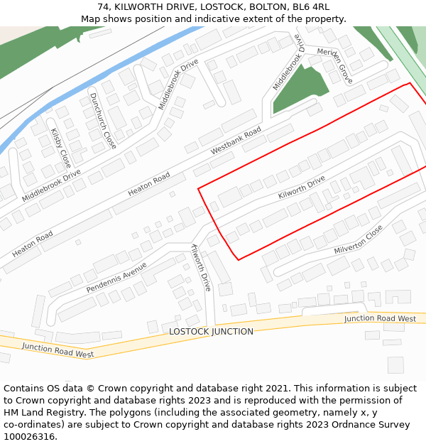 74, KILWORTH DRIVE, LOSTOCK, BOLTON, BL6 4RL: Location map and indicative extent of plot