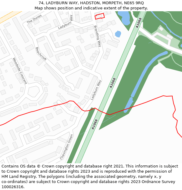 74, LADYBURN WAY, HADSTON, MORPETH, NE65 9RQ: Location map and indicative extent of plot