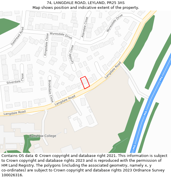 74, LANGDALE ROAD, LEYLAND, PR25 3AS: Location map and indicative extent of plot