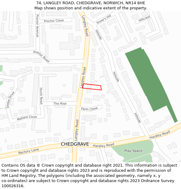 74, LANGLEY ROAD, CHEDGRAVE, NORWICH, NR14 6HE: Location map and indicative extent of plot