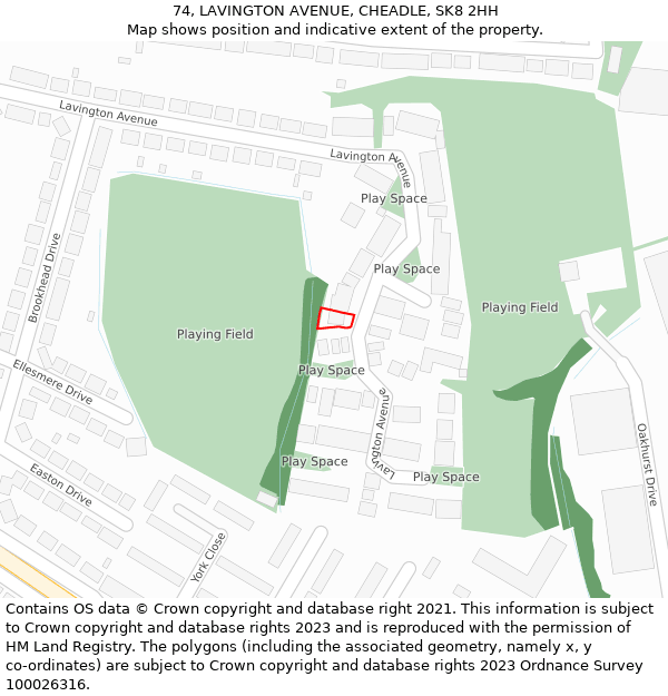 74, LAVINGTON AVENUE, CHEADLE, SK8 2HH: Location map and indicative extent of plot