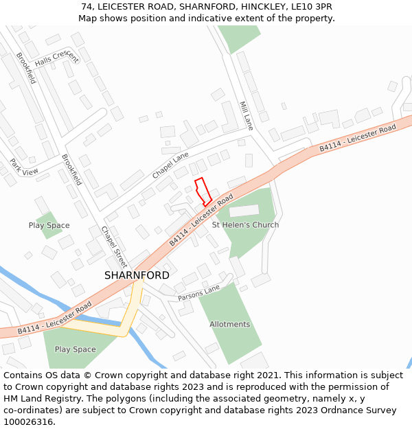 74, LEICESTER ROAD, SHARNFORD, HINCKLEY, LE10 3PR: Location map and indicative extent of plot