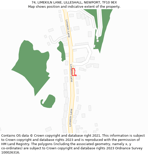 74, LIMEKILN LANE, LILLESHALL, NEWPORT, TF10 9EX: Location map and indicative extent of plot