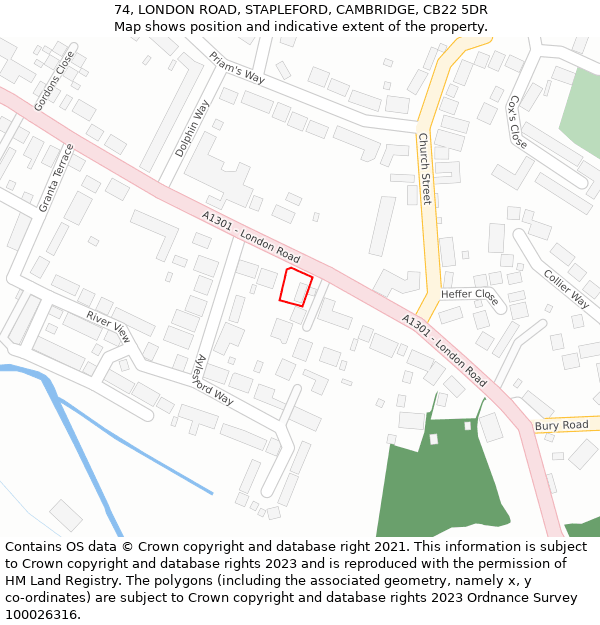 74, LONDON ROAD, STAPLEFORD, CAMBRIDGE, CB22 5DR: Location map and indicative extent of plot