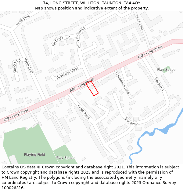 74, LONG STREET, WILLITON, TAUNTON, TA4 4QY: Location map and indicative extent of plot