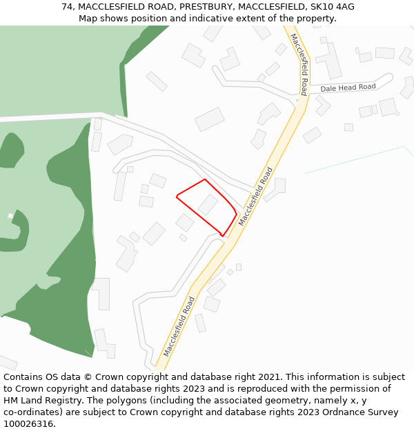 74, MACCLESFIELD ROAD, PRESTBURY, MACCLESFIELD, SK10 4AG: Location map and indicative extent of plot