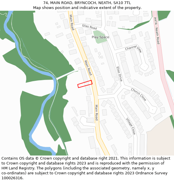 74, MAIN ROAD, BRYNCOCH, NEATH, SA10 7TL: Location map and indicative extent of plot