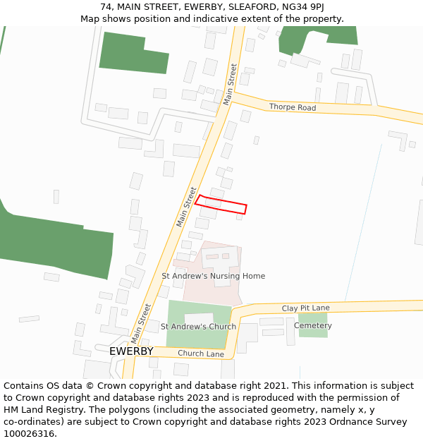 74, MAIN STREET, EWERBY, SLEAFORD, NG34 9PJ: Location map and indicative extent of plot