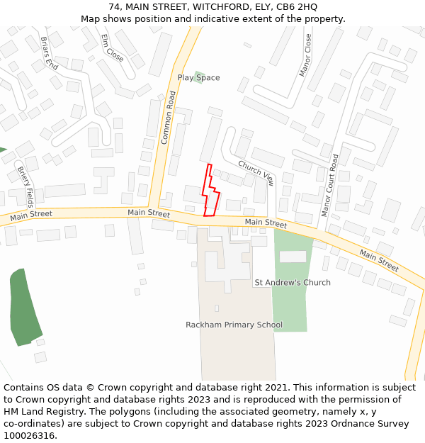 74, MAIN STREET, WITCHFORD, ELY, CB6 2HQ: Location map and indicative extent of plot