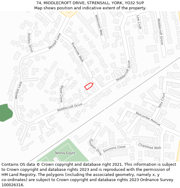 74, MIDDLECROFT DRIVE, STRENSALL, YORK, YO32 5UP: Location map and indicative extent of plot