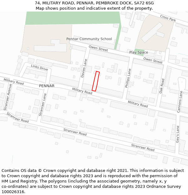 74, MILITARY ROAD, PENNAR, PEMBROKE DOCK, SA72 6SG: Location map and indicative extent of plot