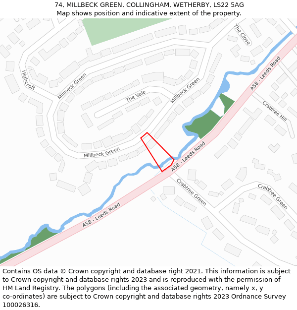74, MILLBECK GREEN, COLLINGHAM, WETHERBY, LS22 5AG: Location map and indicative extent of plot