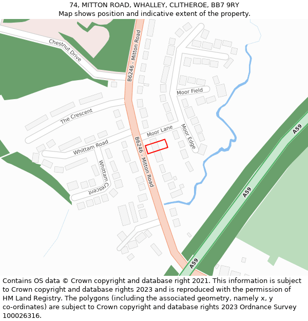 74, MITTON ROAD, WHALLEY, CLITHEROE, BB7 9RY: Location map and indicative extent of plot