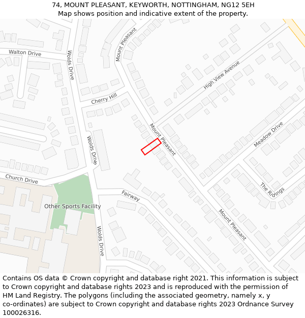 74, MOUNT PLEASANT, KEYWORTH, NOTTINGHAM, NG12 5EH: Location map and indicative extent of plot