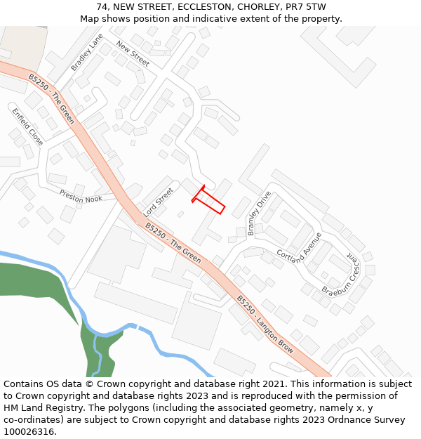 74, NEW STREET, ECCLESTON, CHORLEY, PR7 5TW: Location map and indicative extent of plot