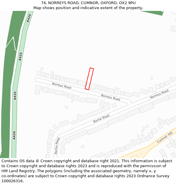 74, NORREYS ROAD, CUMNOR, OXFORD, OX2 9PU: Location map and indicative extent of plot