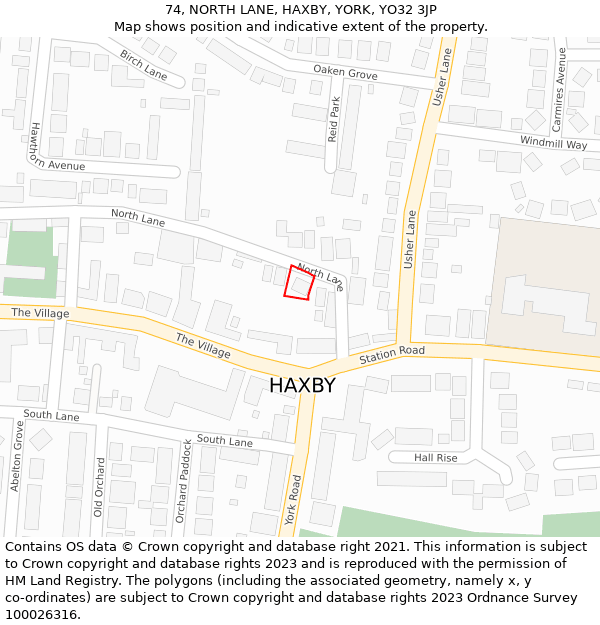 74, NORTH LANE, HAXBY, YORK, YO32 3JP: Location map and indicative extent of plot