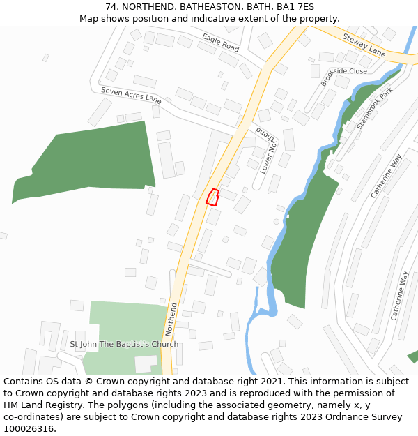 74, NORTHEND, BATHEASTON, BATH, BA1 7ES: Location map and indicative extent of plot