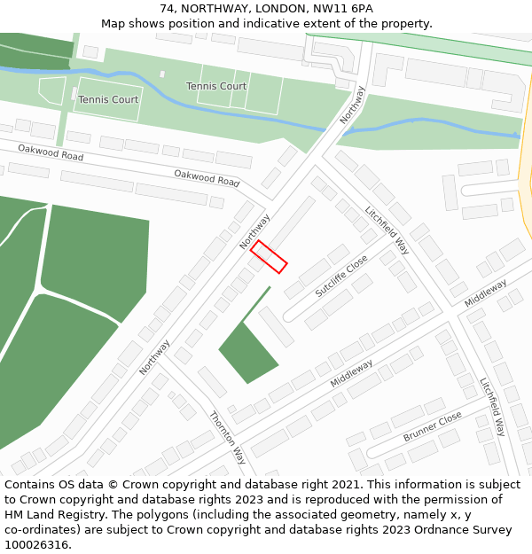 74, NORTHWAY, LONDON, NW11 6PA: Location map and indicative extent of plot