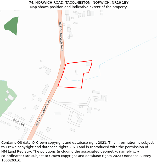 74, NORWICH ROAD, TACOLNESTON, NORWICH, NR16 1BY: Location map and indicative extent of plot