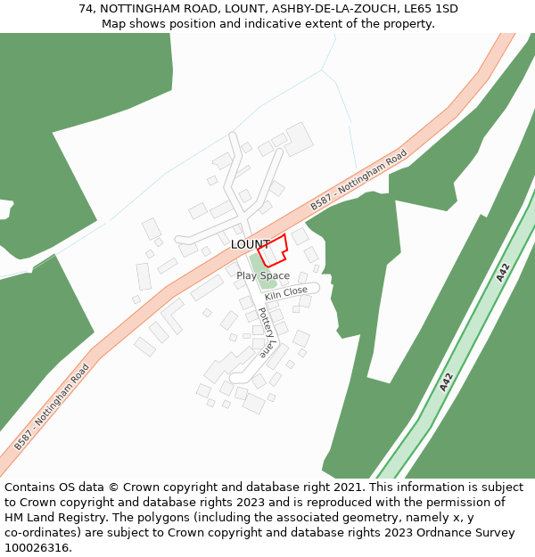 74, NOTTINGHAM ROAD, LOUNT, ASHBY-DE-LA-ZOUCH, LE65 1SD: Location map and indicative extent of plot