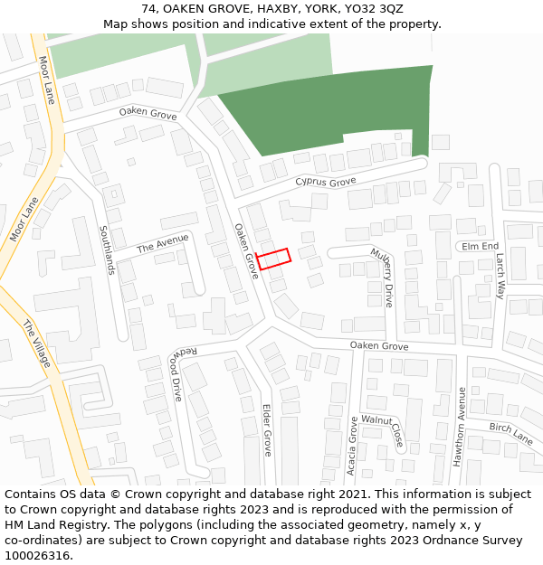 74, OAKEN GROVE, HAXBY, YORK, YO32 3QZ: Location map and indicative extent of plot