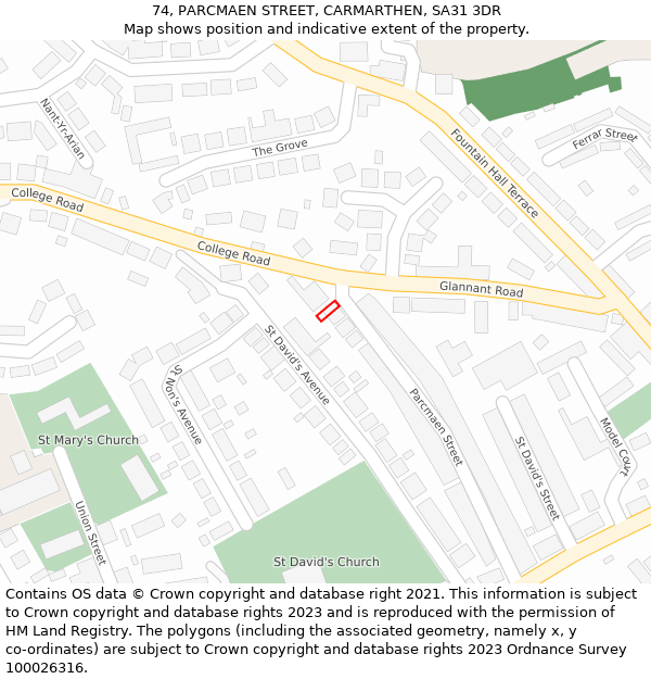 74, PARCMAEN STREET, CARMARTHEN, SA31 3DR: Location map and indicative extent of plot