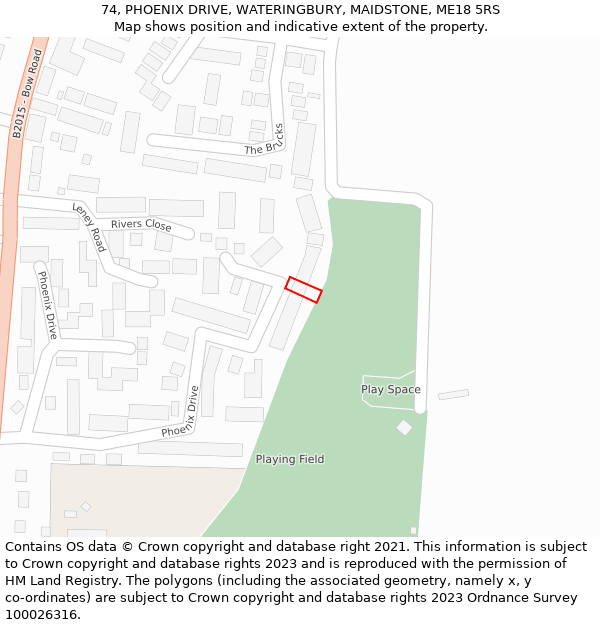 74, PHOENIX DRIVE, WATERINGBURY, MAIDSTONE, ME18 5RS: Location map and indicative extent of plot