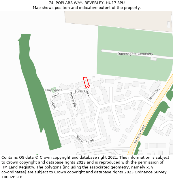 74, POPLARS WAY, BEVERLEY, HU17 8PU: Location map and indicative extent of plot