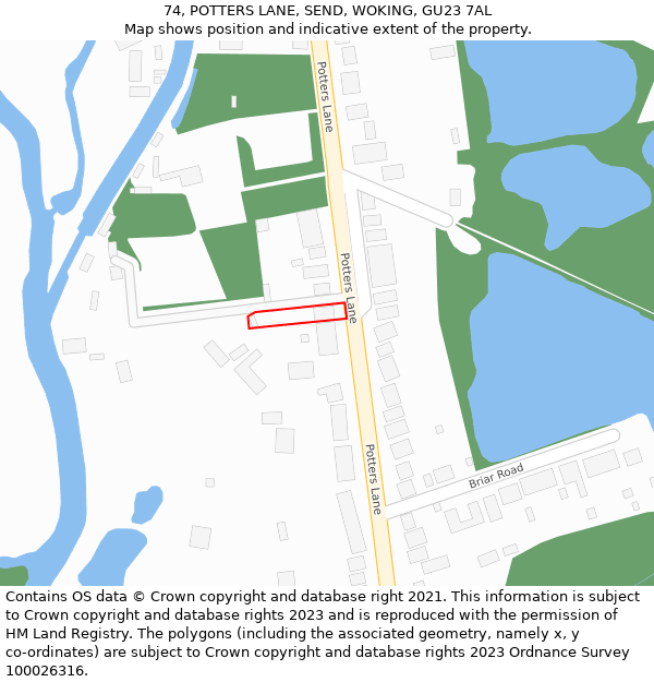 74, POTTERS LANE, SEND, WOKING, GU23 7AL: Location map and indicative extent of plot