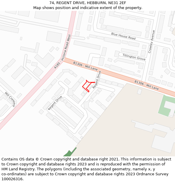74, REGENT DRIVE, HEBBURN, NE31 2EF: Location map and indicative extent of plot