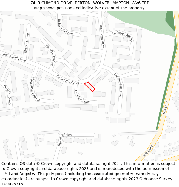 74, RICHMOND DRIVE, PERTON, WOLVERHAMPTON, WV6 7RP: Location map and indicative extent of plot