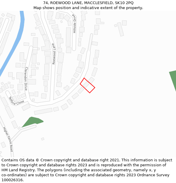 74, ROEWOOD LANE, MACCLESFIELD, SK10 2PQ: Location map and indicative extent of plot