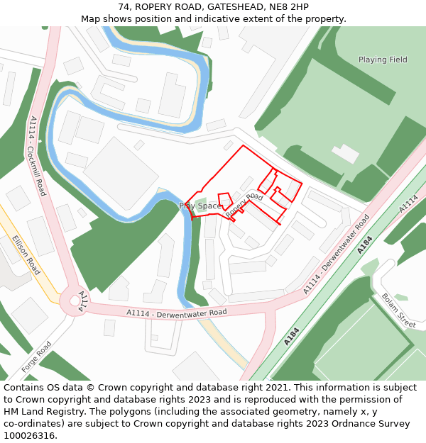 74, ROPERY ROAD, GATESHEAD, NE8 2HP: Location map and indicative extent of plot