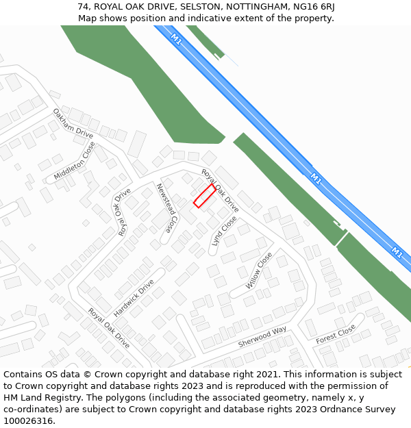 74, ROYAL OAK DRIVE, SELSTON, NOTTINGHAM, NG16 6RJ: Location map and indicative extent of plot