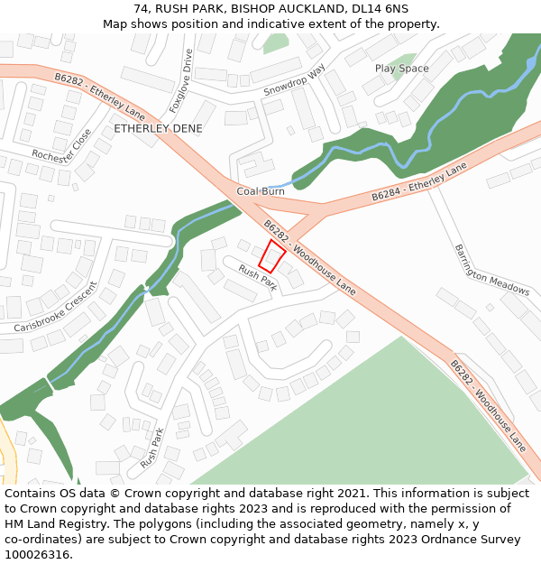 74, RUSH PARK, BISHOP AUCKLAND, DL14 6NS: Location map and indicative extent of plot