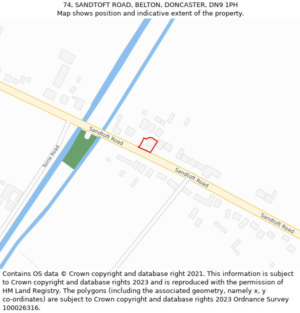 74, SANDTOFT ROAD, BELTON, DONCASTER, DN9 1PH: Location map and indicative extent of plot