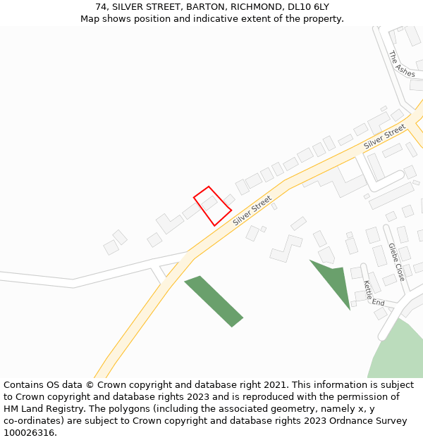 74, SILVER STREET, BARTON, RICHMOND, DL10 6LY: Location map and indicative extent of plot