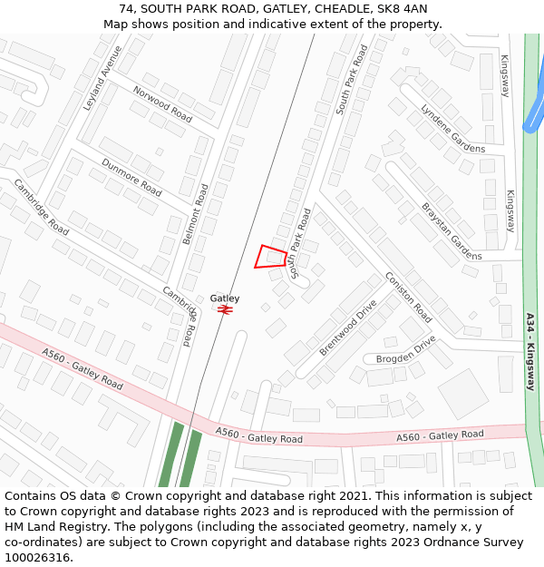 74, SOUTH PARK ROAD, GATLEY, CHEADLE, SK8 4AN: Location map and indicative extent of plot