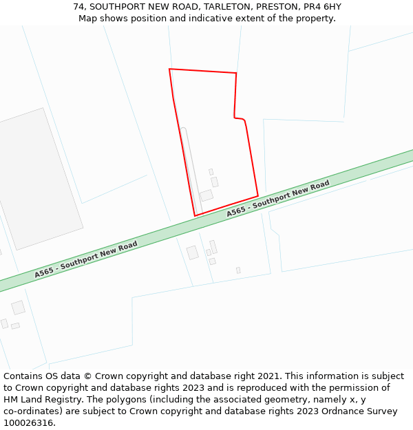 74, SOUTHPORT NEW ROAD, TARLETON, PRESTON, PR4 6HY: Location map and indicative extent of plot