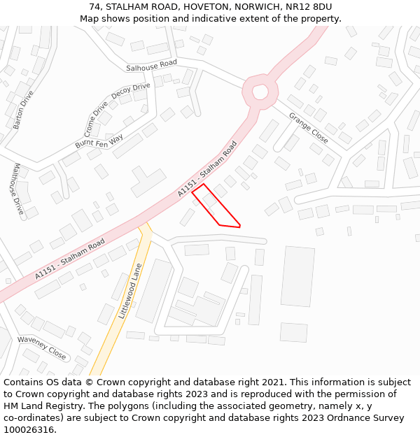 74, STALHAM ROAD, HOVETON, NORWICH, NR12 8DU: Location map and indicative extent of plot