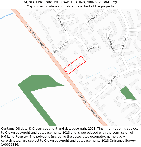 74, STALLINGBOROUGH ROAD, HEALING, GRIMSBY, DN41 7QL: Location map and indicative extent of plot