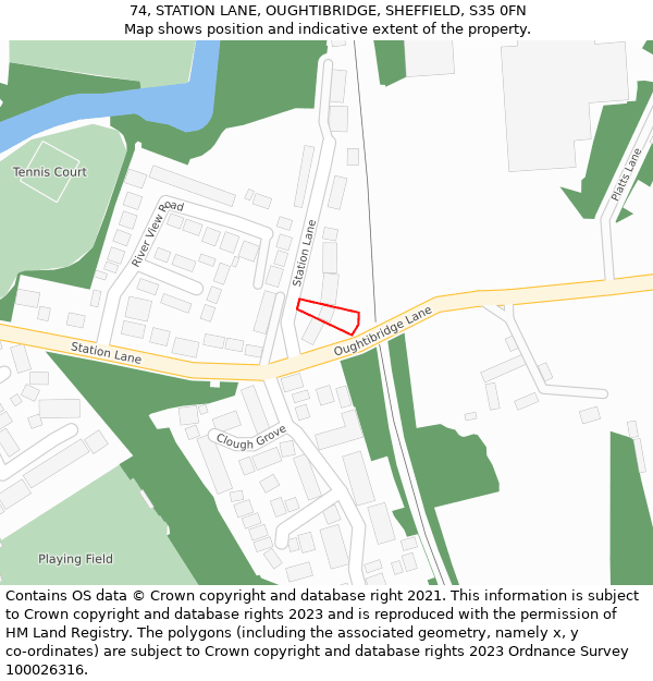 74, STATION LANE, OUGHTIBRIDGE, SHEFFIELD, S35 0FN: Location map and indicative extent of plot