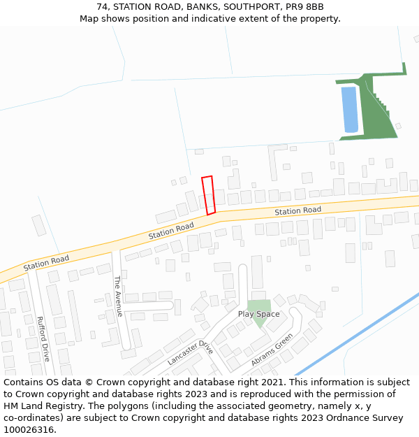 74, STATION ROAD, BANKS, SOUTHPORT, PR9 8BB: Location map and indicative extent of plot